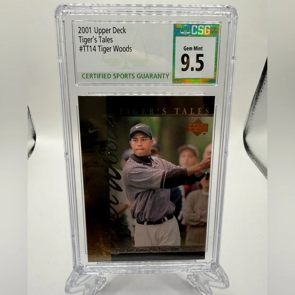 2001 Upper Deck Tiger Tales TT14 Tiger Woods RC CSG Gem Mint 9.5 Crystal Clear